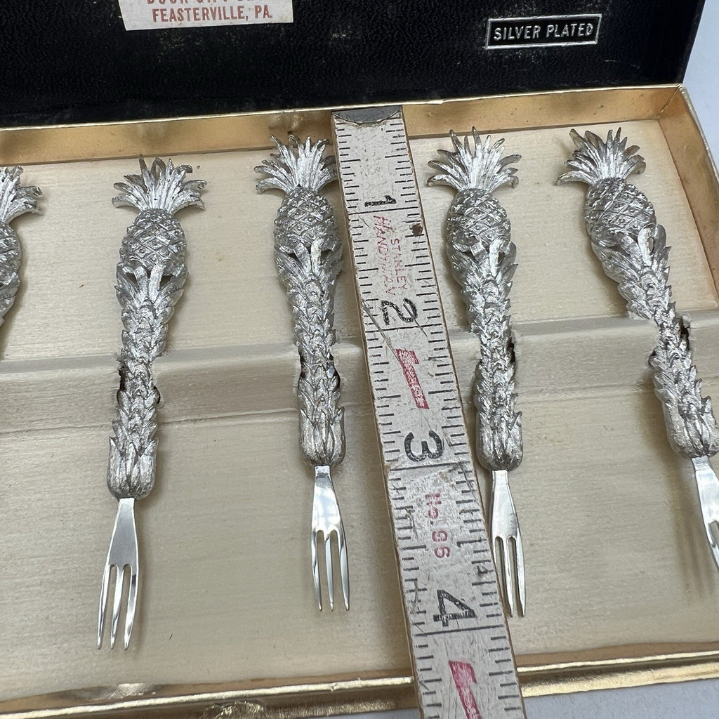 Set 6 Vintage Silver Plated Pineapple Oyster Appetizer Fork Janis Collection 4"