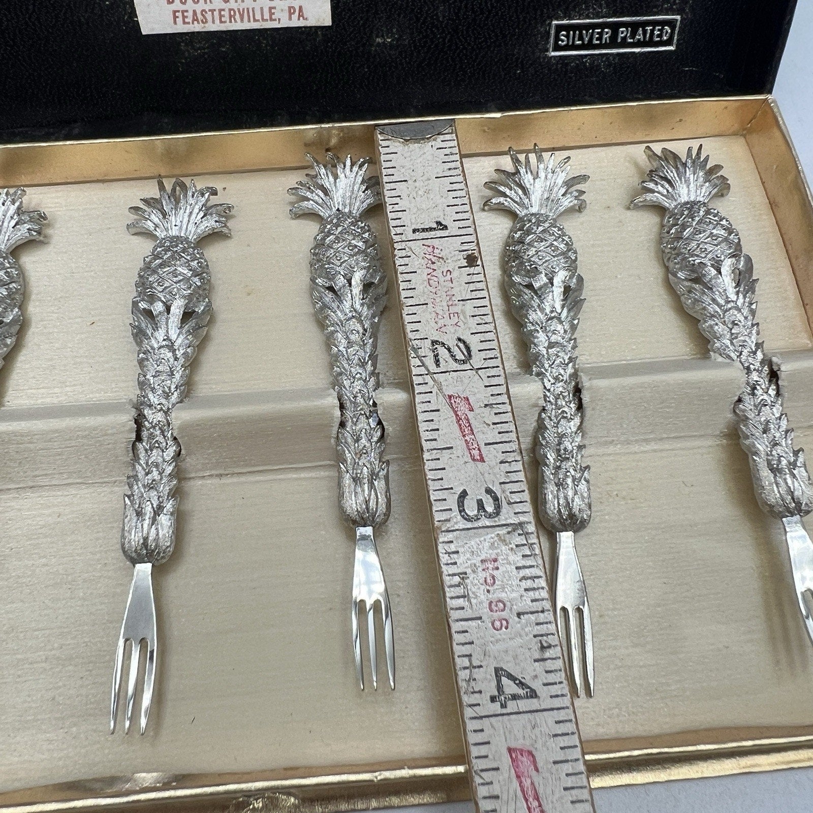 Set 6 Vintage Silver Plated Pineapple Oyster Appetizer Fork Janis Collection 4"