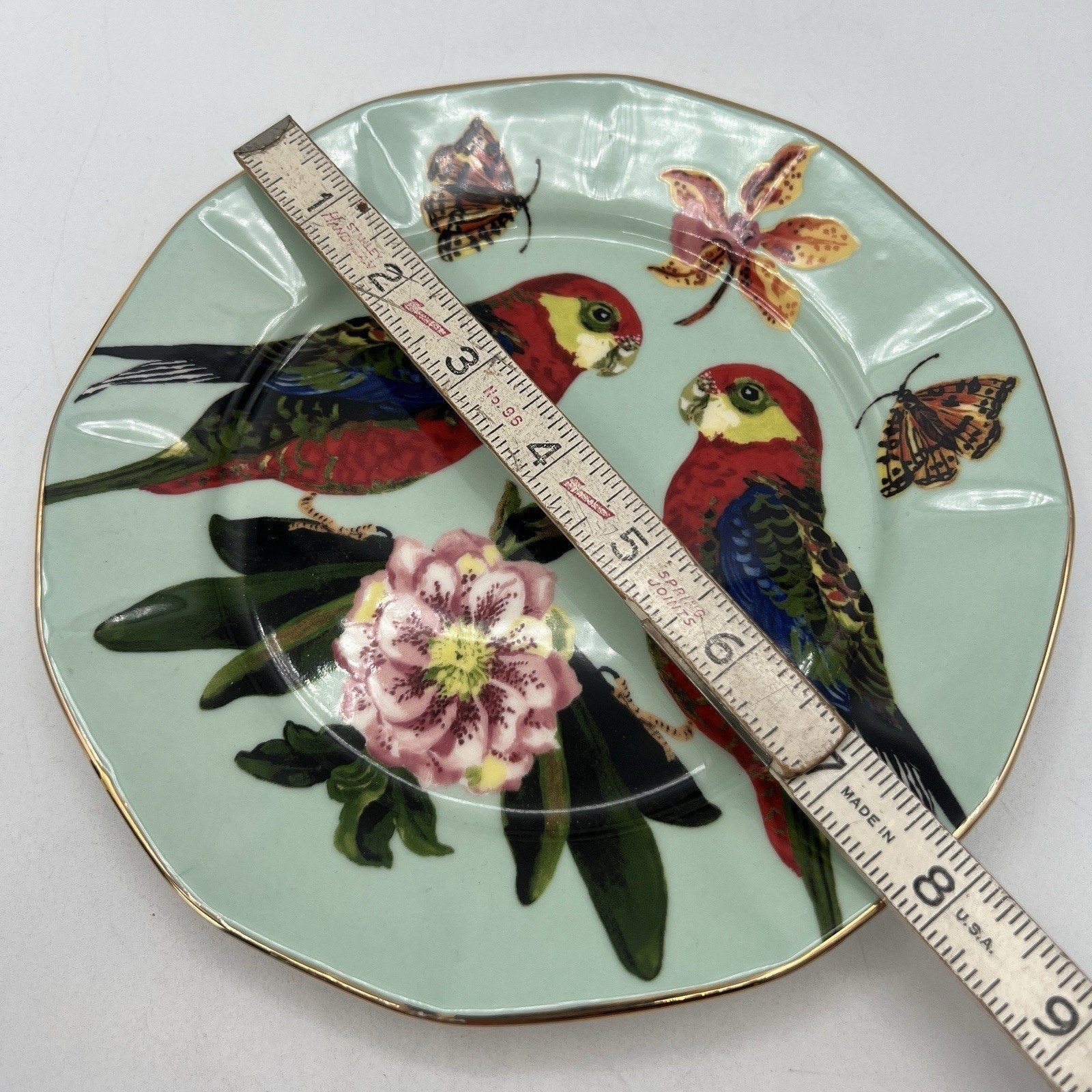 Anthropologie Nathalie Lete Titania 8" Parrot Dessert Salad Plate Birds Green