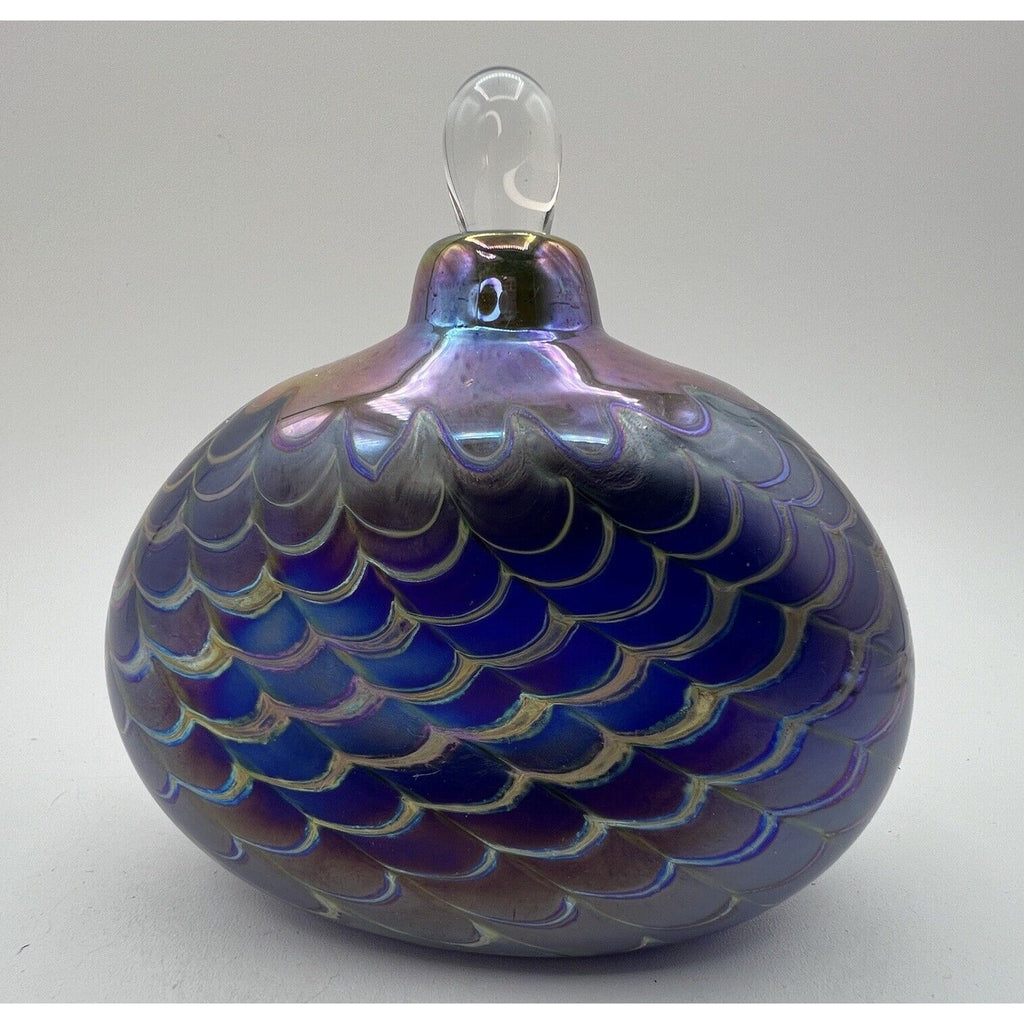 Blown Art Glass IRIDESCENT Perfume Bottle Purple Gold SIGNED 86 Fellerman 4"