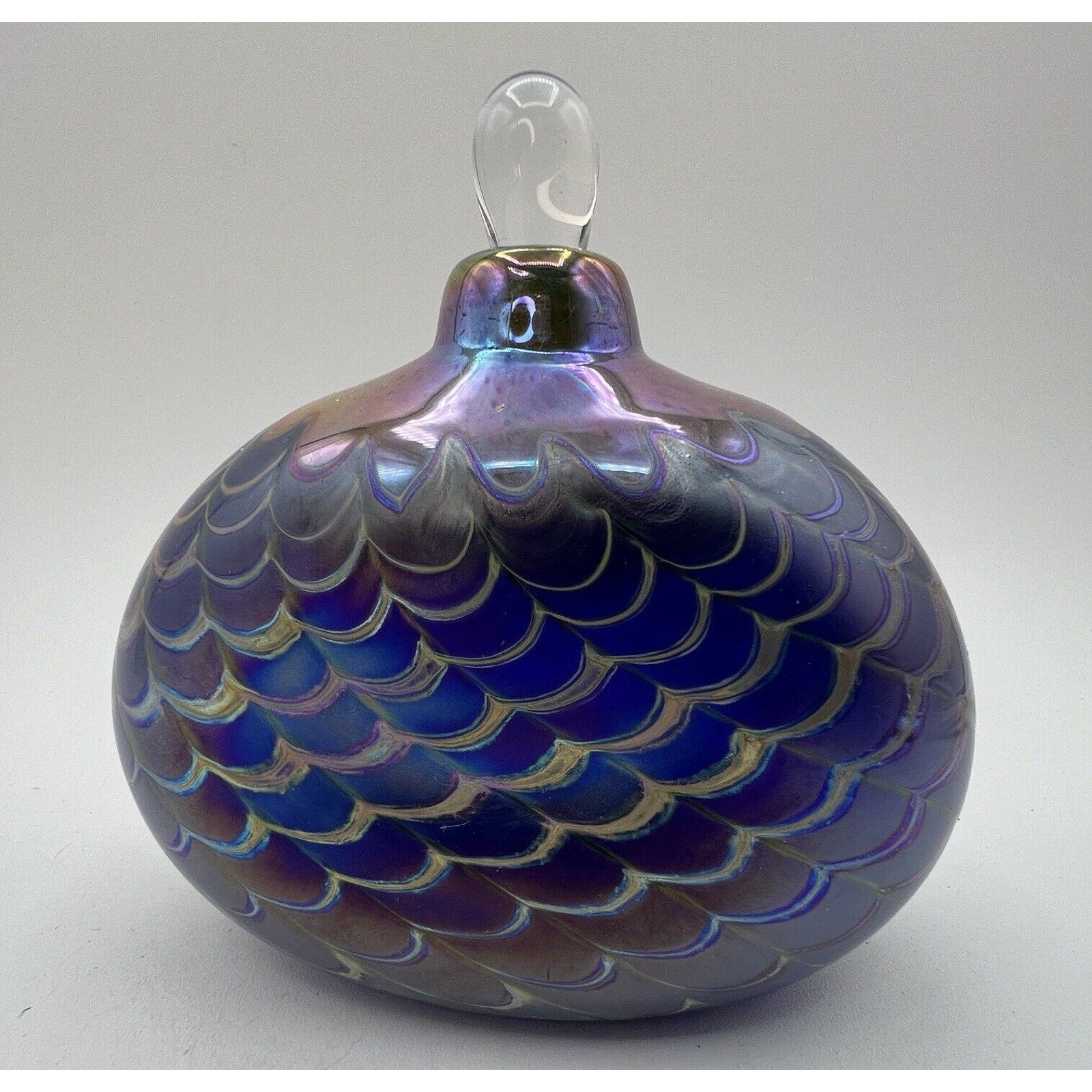 Blown Art Glass IRIDESCENT Perfume Bottle Purple Gold SIGNED 86 Fellerman 4"