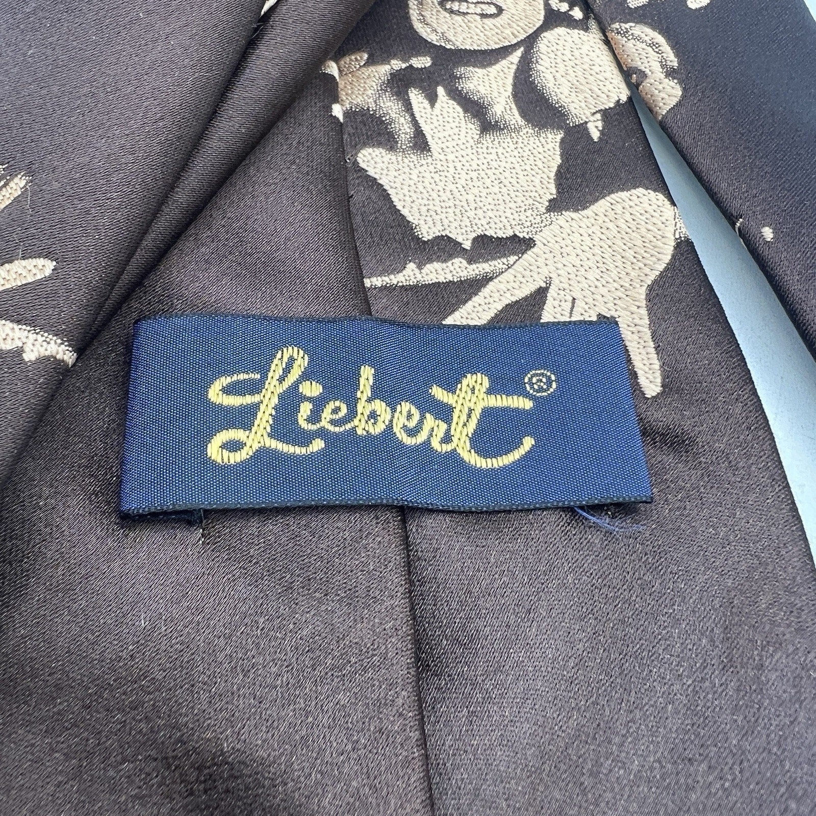 Vtg Liebert Brown Gold Woman Silhouette Neck Tie Pop Art Zoot Suit 40s 70s