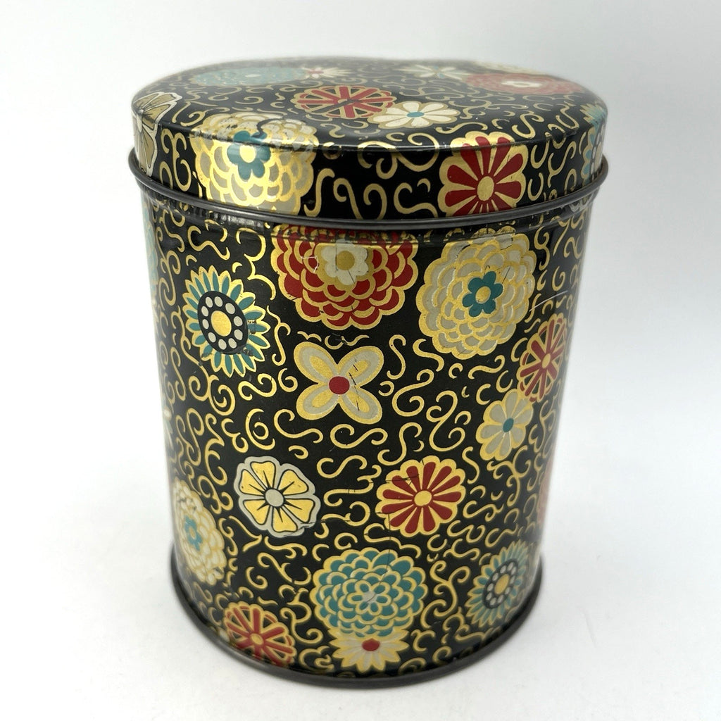 Vintage Butter Crunch Metal Tin Black Red Teal Gold Floral 5" Retro MCM