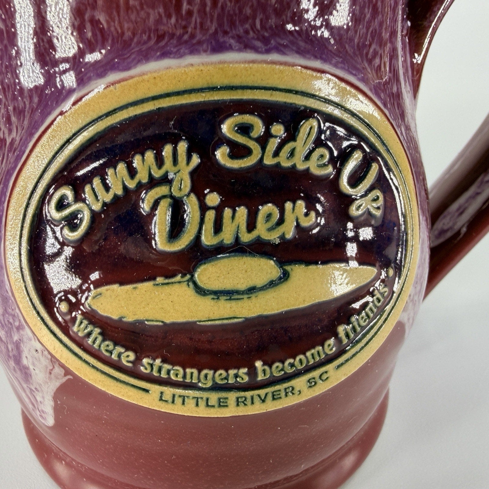 Deneen Pottery Sunny Side Up Diner Coffee Mug Red Drip Glaze 2016 Handmade