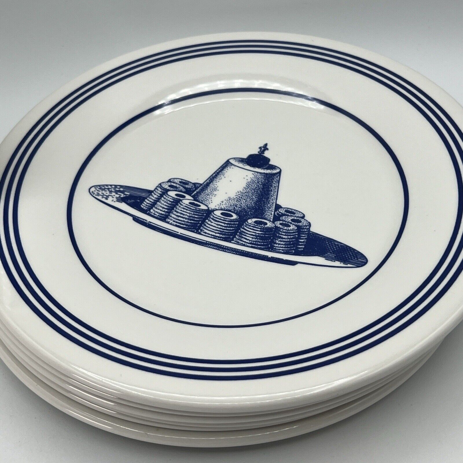 Set 8 Williams Sonoma Carime 9” Dessert Cake Plates Blue White Stripe England