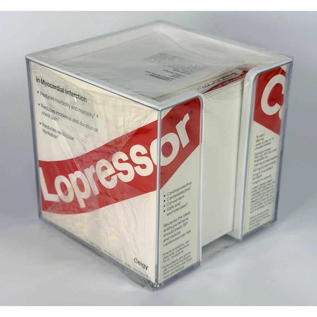 Vintage Pharm Rep Drug Lopressor Paper Note Cube Holder Metoprolol NEW 1988