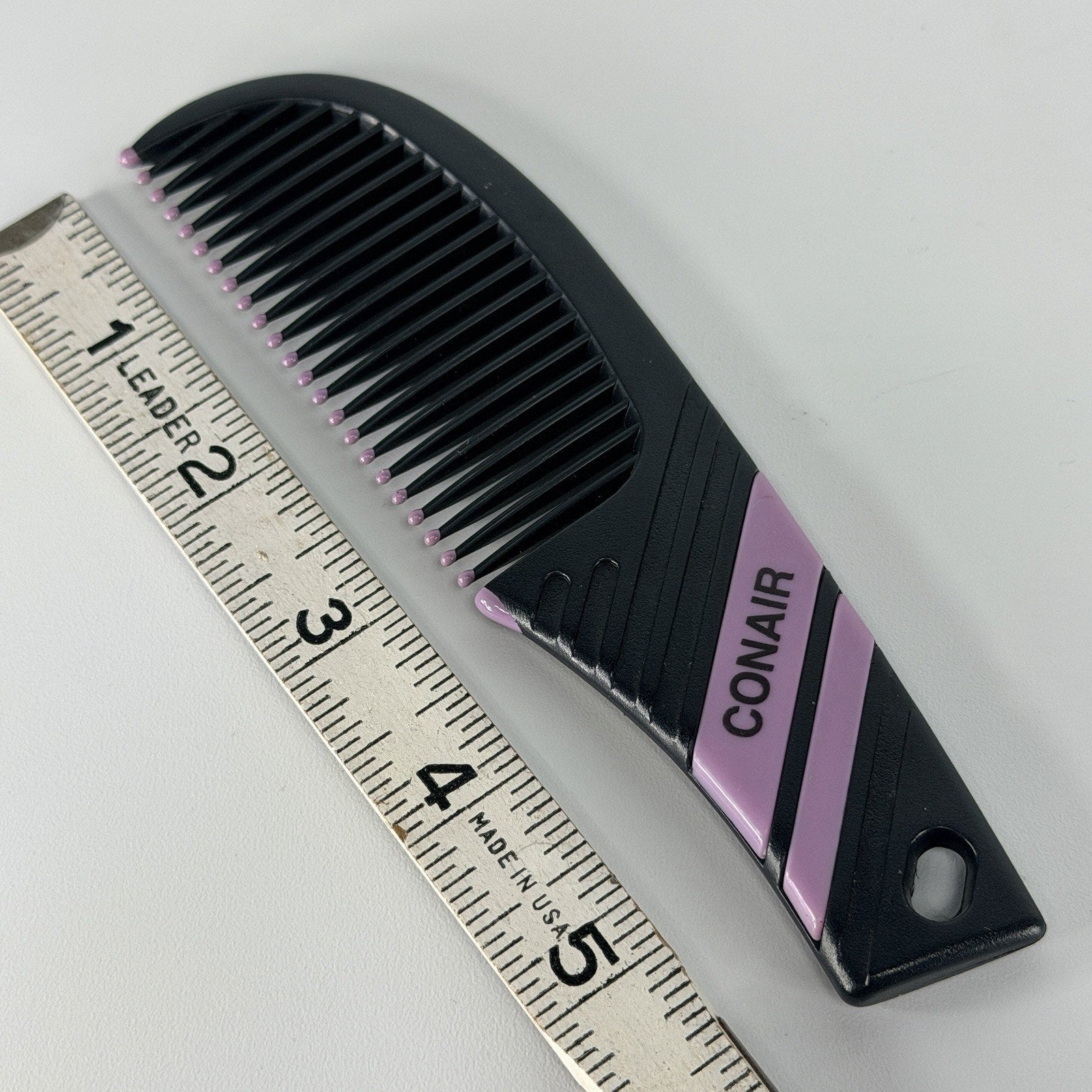 Vtg Conair Wide Tooth Hair Comb Plastic Black Purple Stripe Pocket 6" Travel 90s