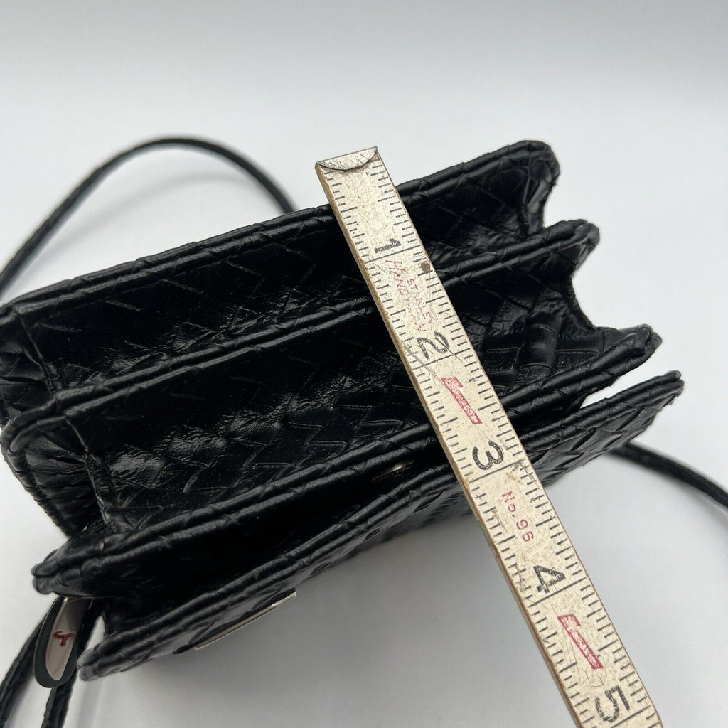 Small Black Travelon Black Woven Convertible Crossbody Belt Bag Fanny Purse 6"