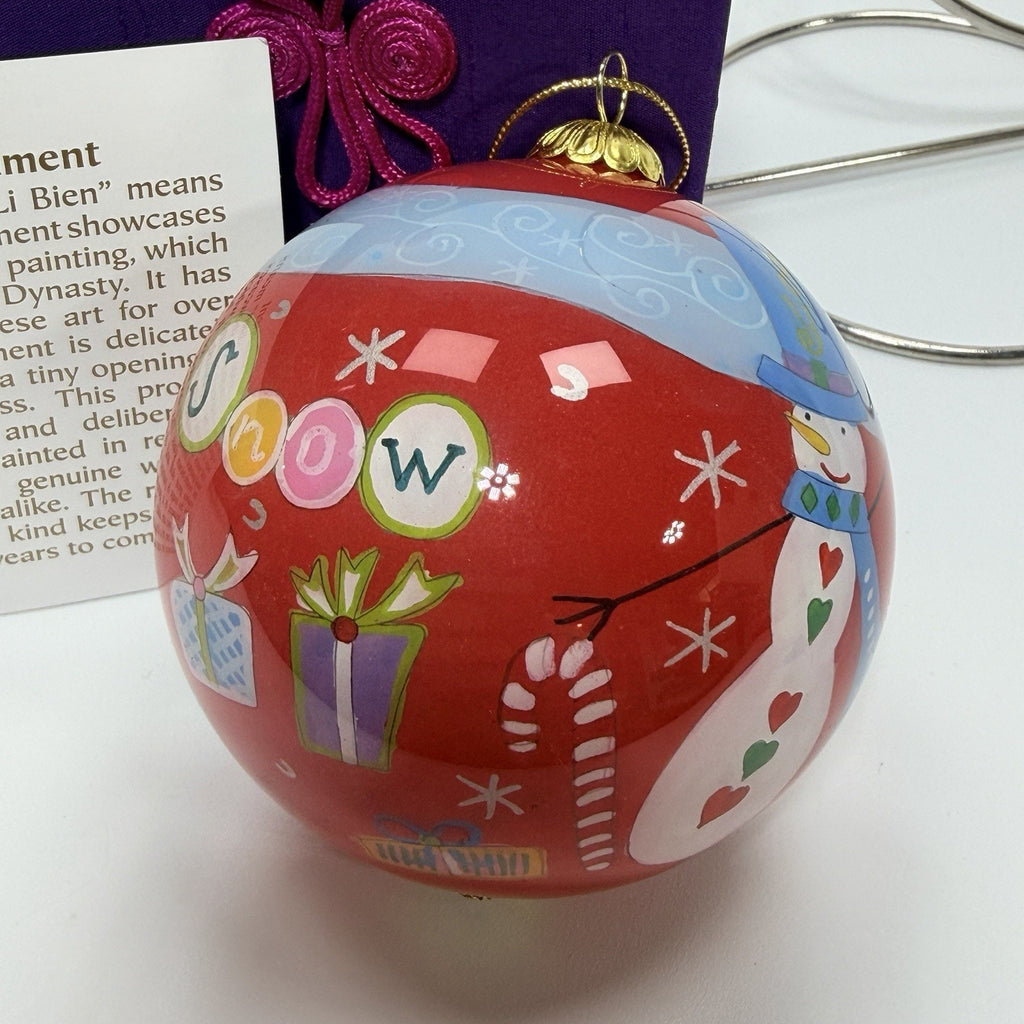 Pier 1 Li Bien Glass Ornament 2008 Let it Snow Christmas Tree Red 3.5" Box