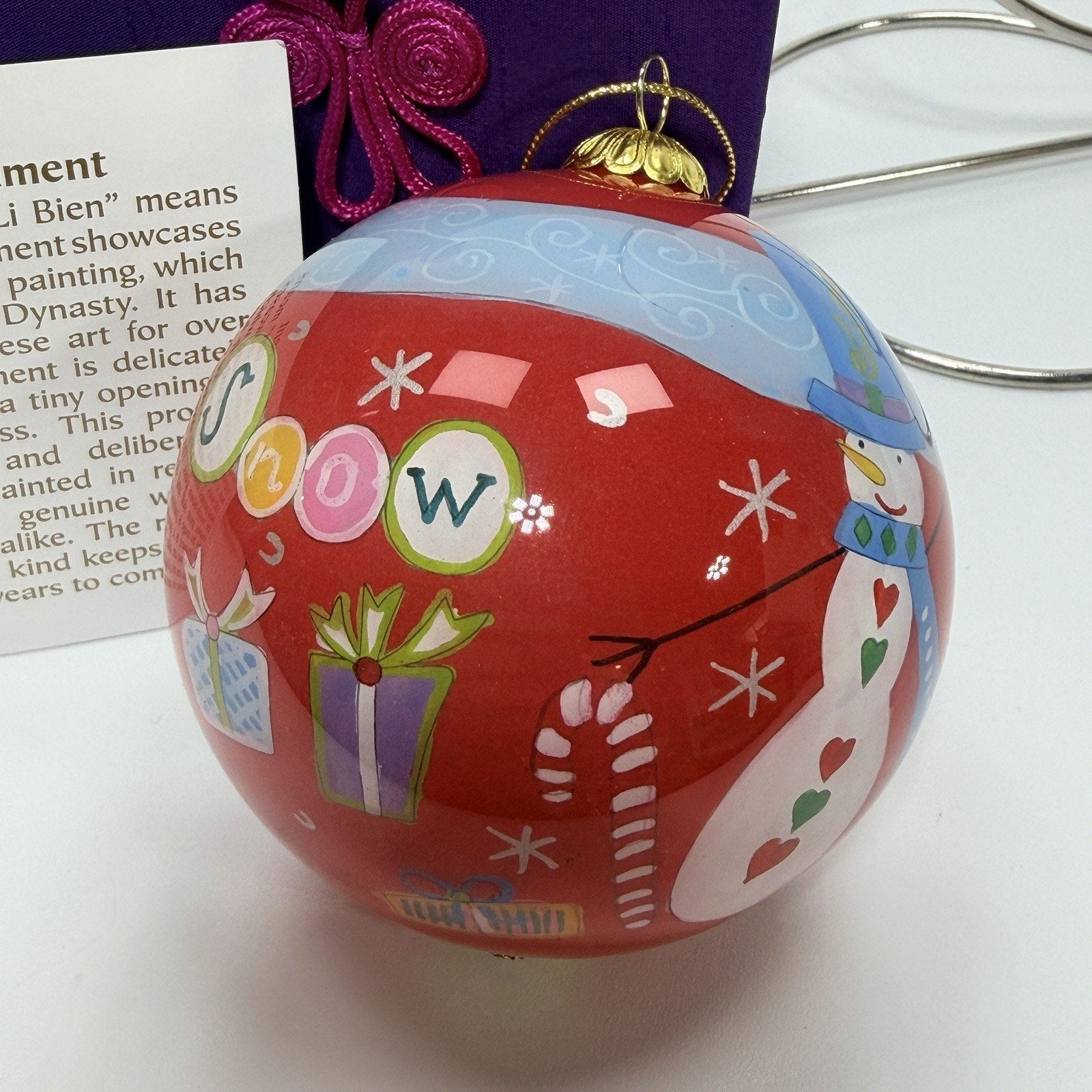 Pier 1 Li Bien Glass Ornament 2008 Let it Snow Christmas Tree Red 3.5" Box