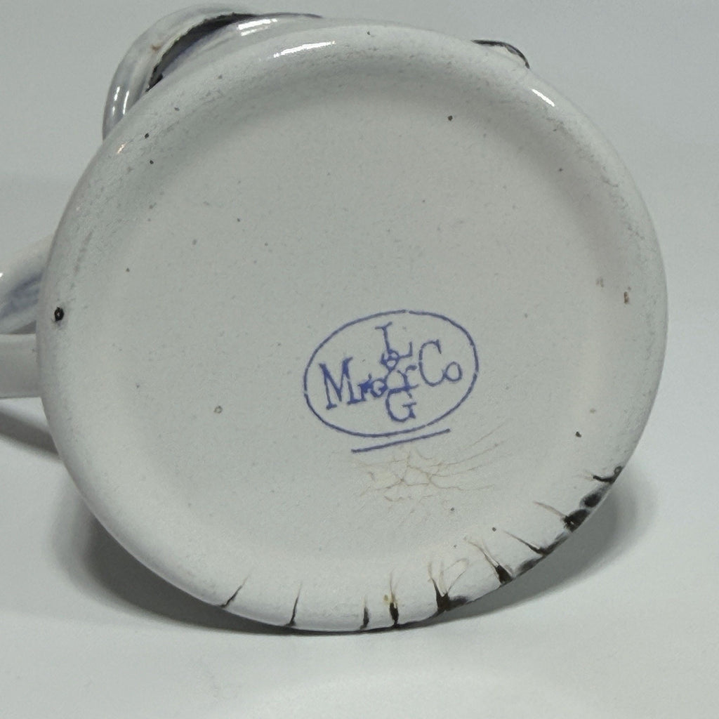 Vtg Small Enamel L&G White Blue Trim Hinged Lid 3 Cup Coffee Pot 6.5" AS IS