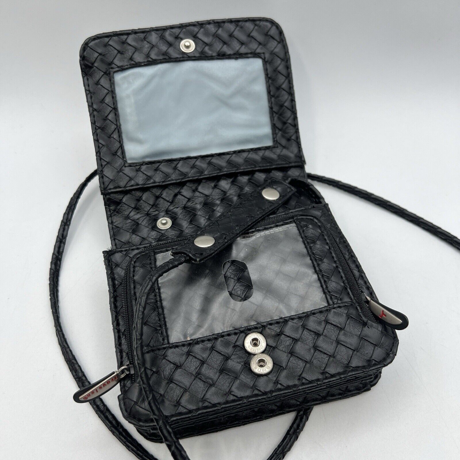 Small Black Travelon Black Woven Convertible Crossbody Belt Bag Fanny Purse 6"