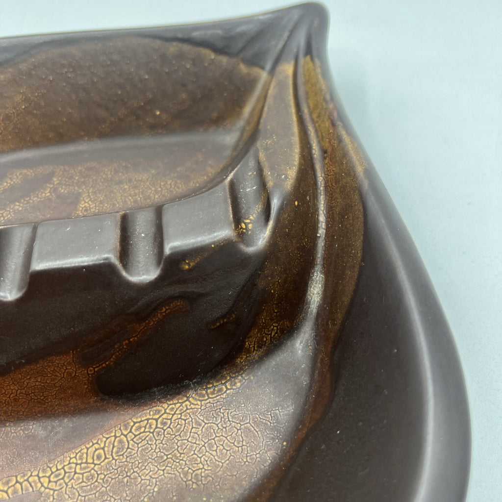 Vtg Royal HAEGER 2094 Brown Earth Wrap Molted Ashtray USA 12.5" MCM 1970s