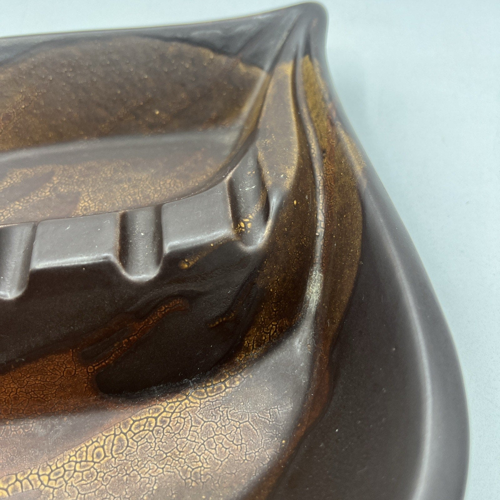 Vtg Royal HAEGER 2094 Brown Earth Wrap Molted Ashtray USA 12.5" MCM 1970s