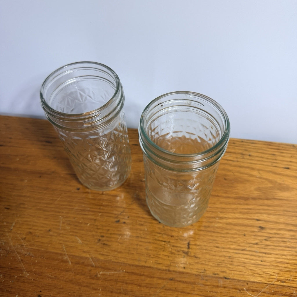 2 Quilted Crystal Tall Jelly Jars 12 oz Discontinued Rings NO LIDS
