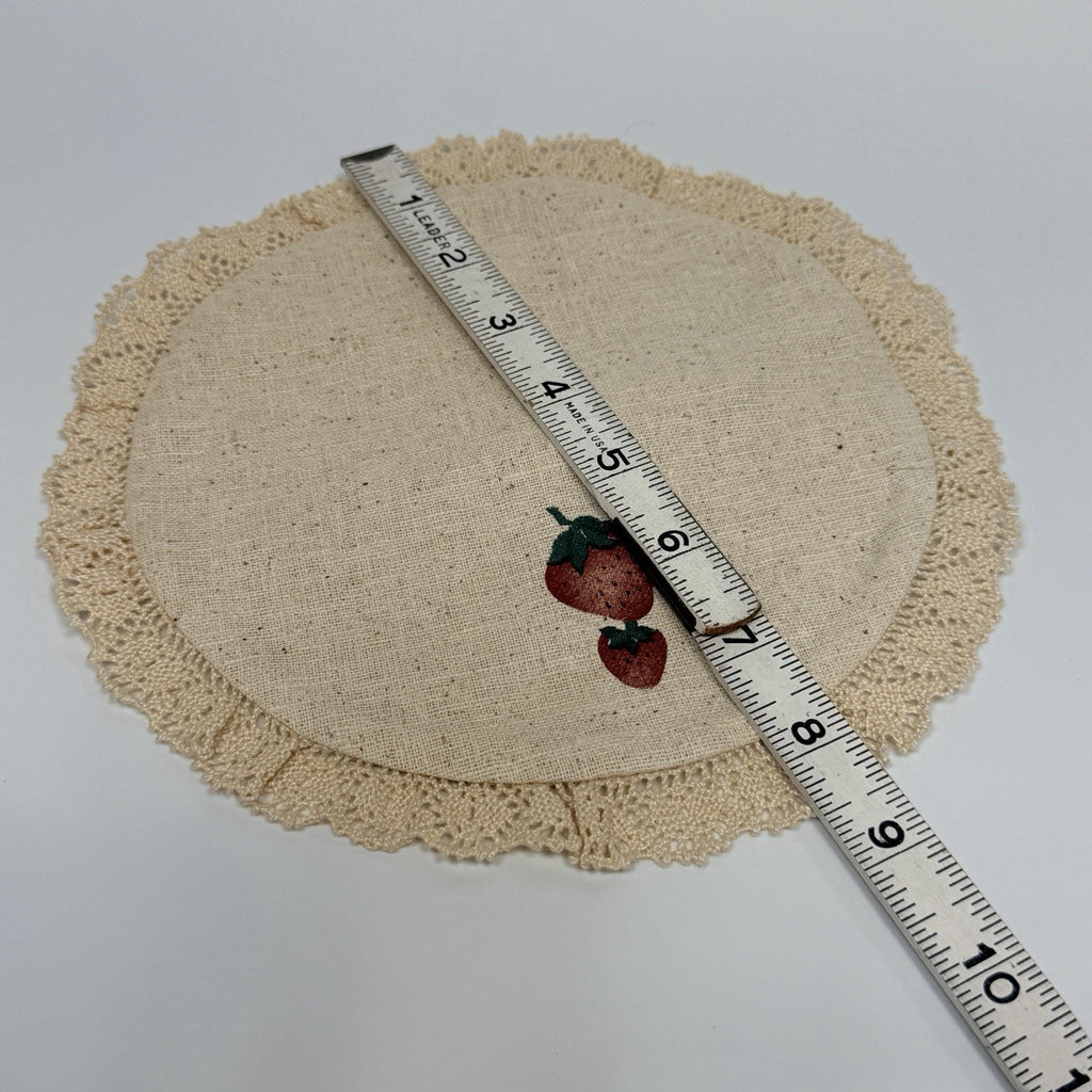 Vintage Hand Painted Stenciled Round Strawberry Doily 8" Lace Muslin Cottage