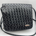 Small Black Travelon Black Woven Convertible Crossbody Belt Bag Fanny Purse 6"