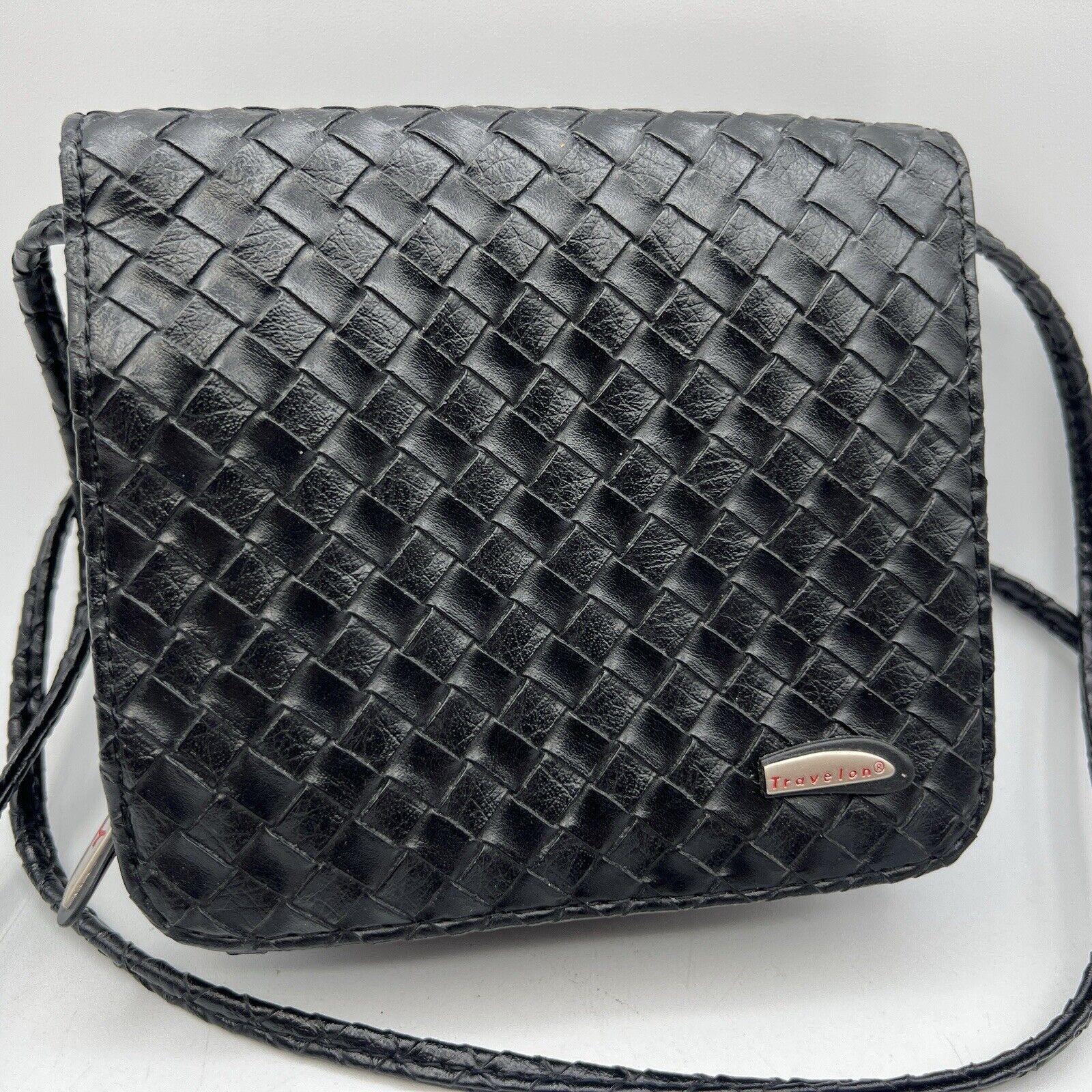 Small Black Travelon Black Woven Convertible Crossbody Belt Bag Fanny Purse 6"