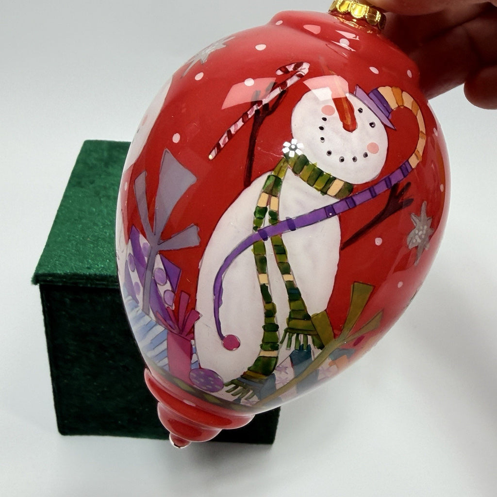 Pier 1 Li Bien Glass Tear Drop Snowman Christmas Ornament 5.5" Red Gifts 2011