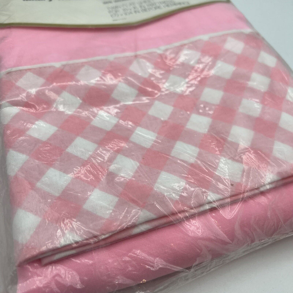 Vtg Pequot Pink Checkered Twin Flat Sheet Muslin Checkmates 39x76 Cottage Retro