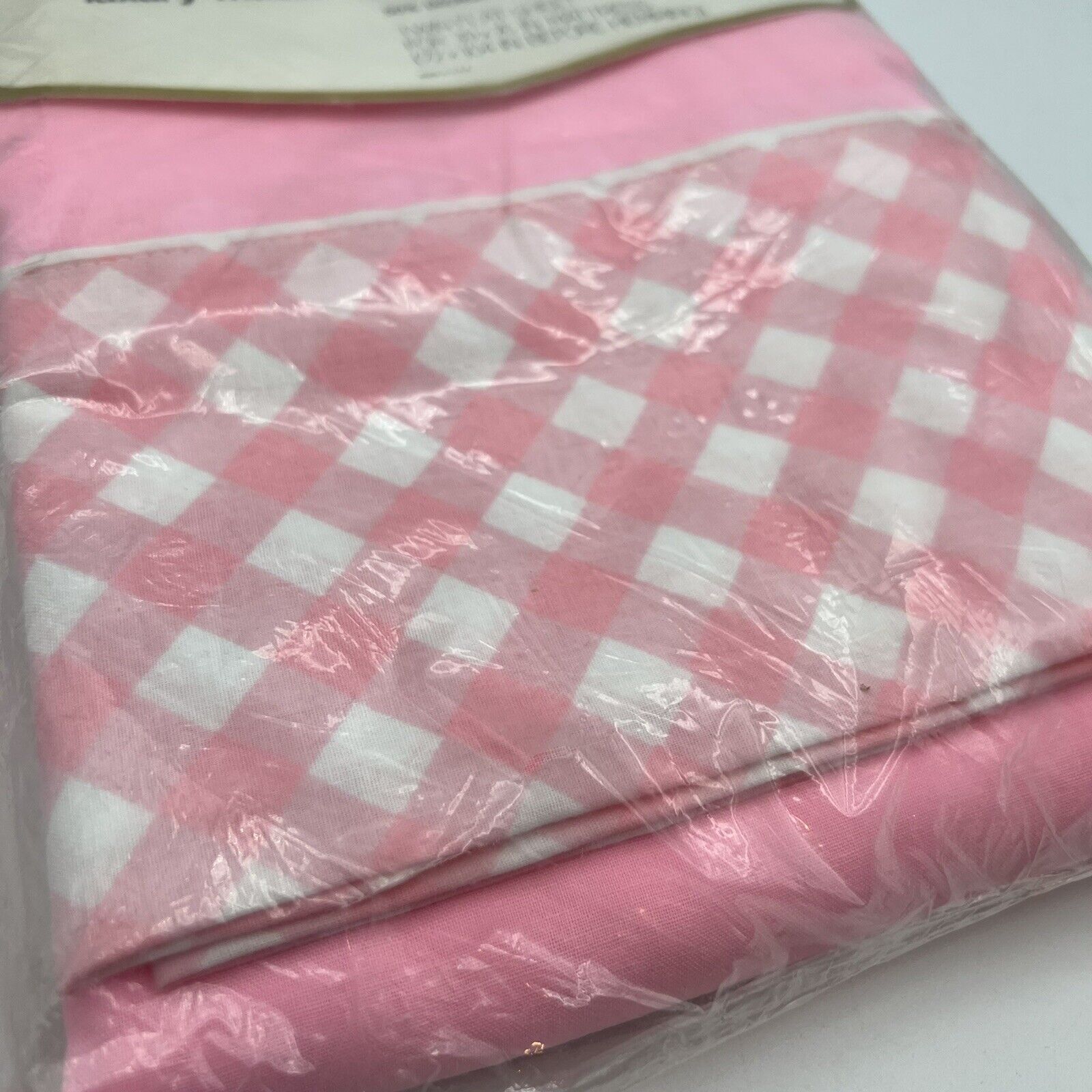Vtg Pequot Pink Checkered Twin Flat Sheet Muslin Checkmates 39x76 Cottage Retro