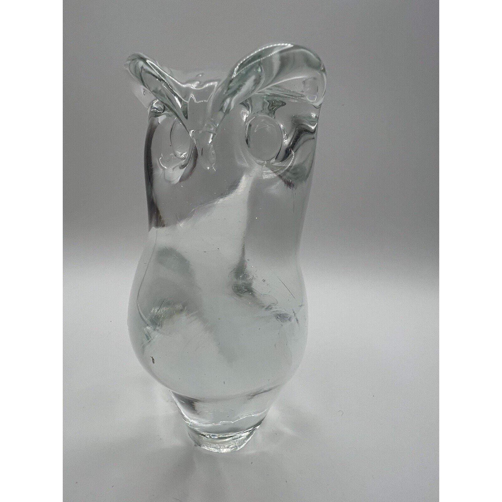 Vtg Pilgrim Art Glass Owl Figurine Paperweight 7" Clear Hand Blown Bird MCM