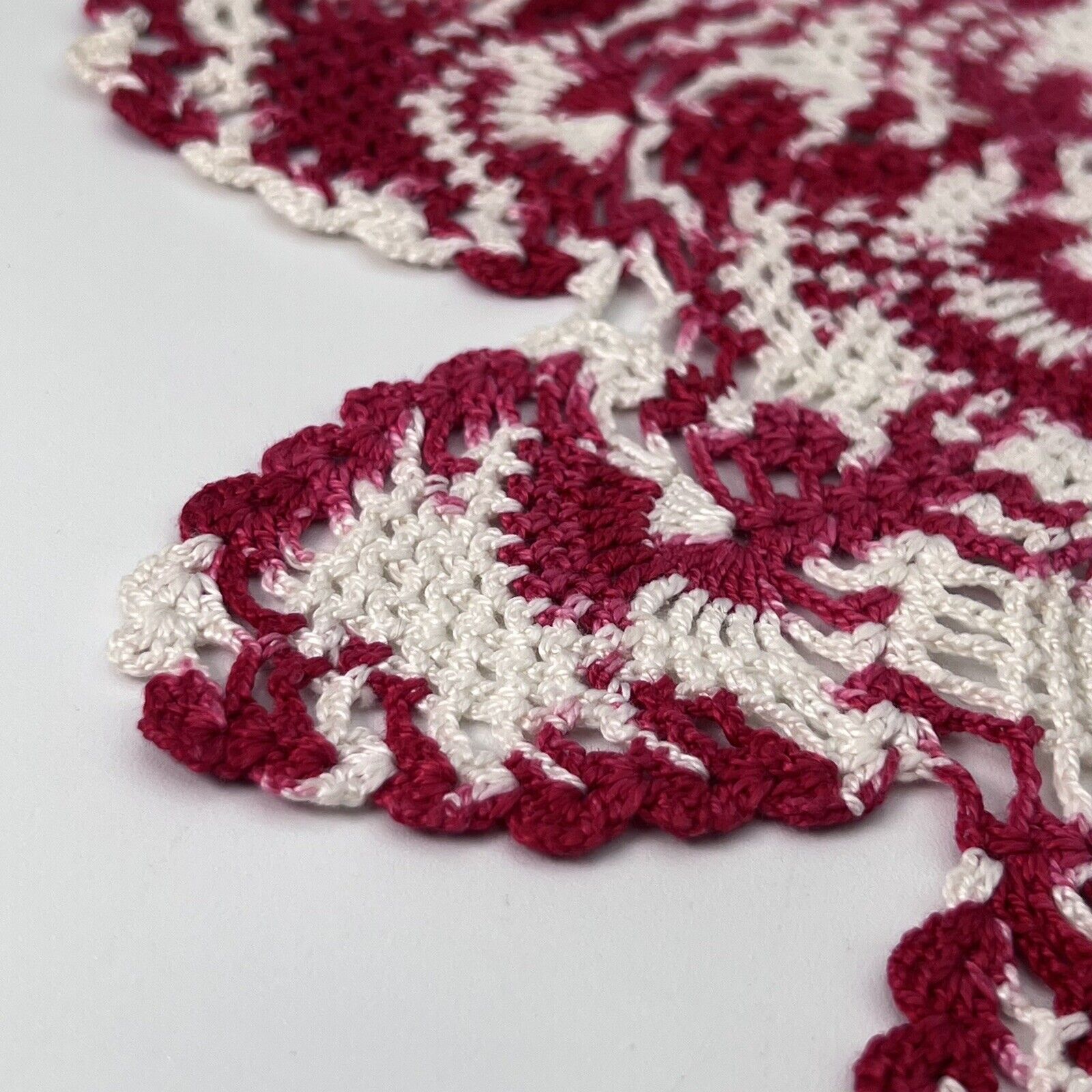 Vtg Red White Crocheted Flower Star Doily Handmade Dresser Scarf Table Decor 13"