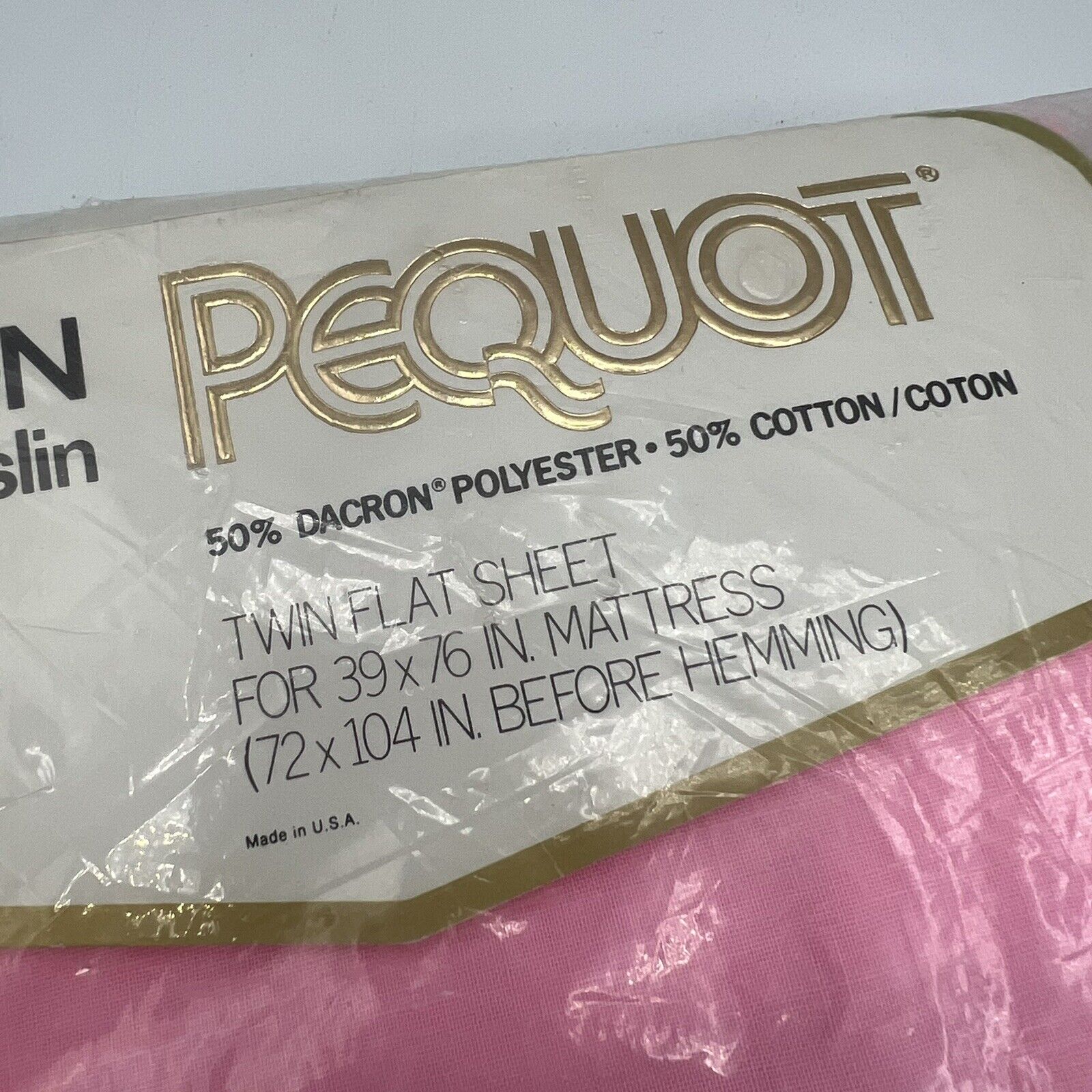 Vtg Pequot Pink Checkered Twin Flat Sheet Muslin Checkmates 39x76 Cottage Retro